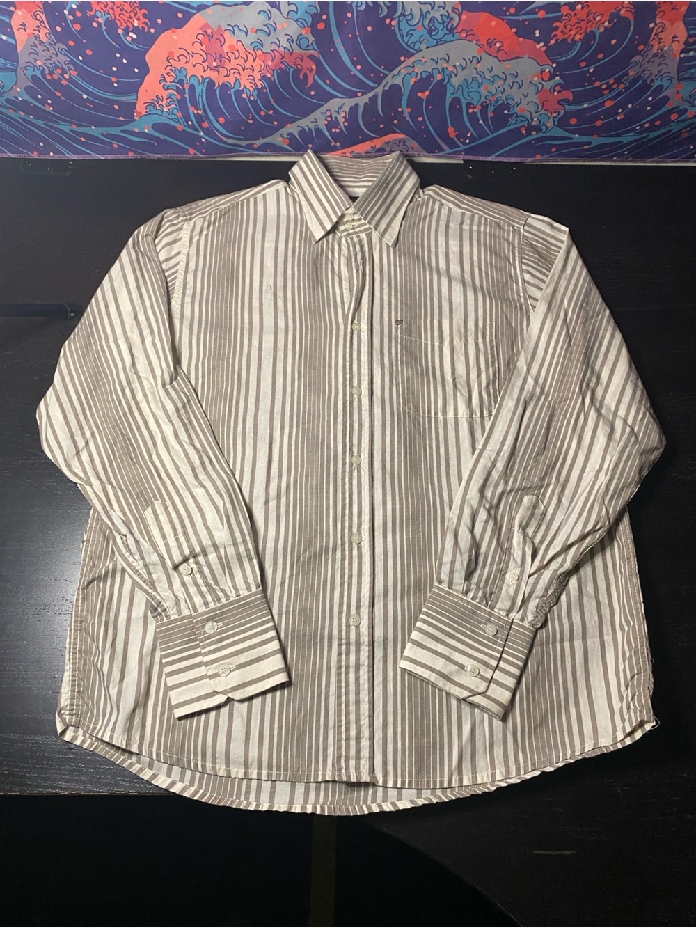 Men's Long-Sleeve Striped Dress Shirt — White & Brown